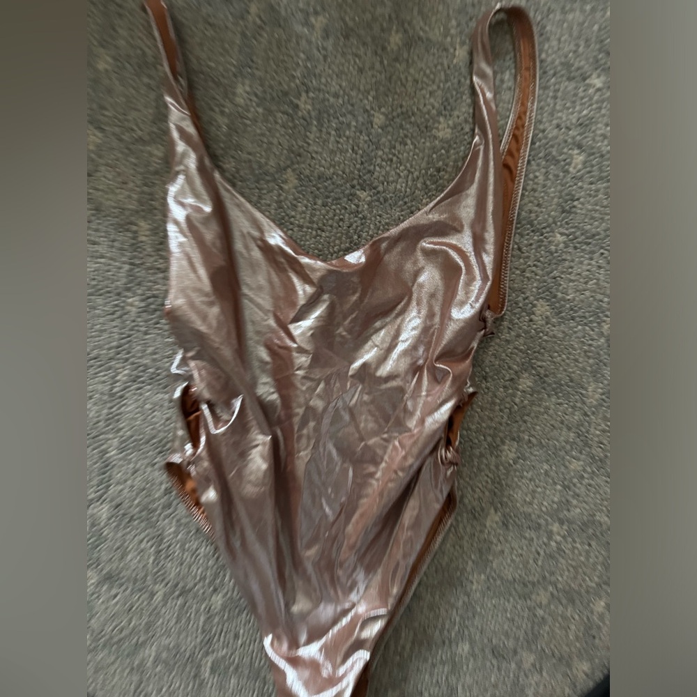 Zara Shiny Brown Scoop One-Piece Swimsuit